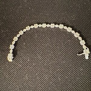 CZ Asscher and Evil Eye Rhodium Tennis Bracelet